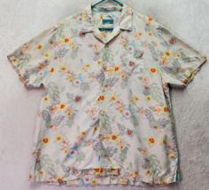 Tommy Bahama Shirt Mens XL Gray Hawaiian Silk Modern Fit Slit Collar Button Down - £26.99 GBP