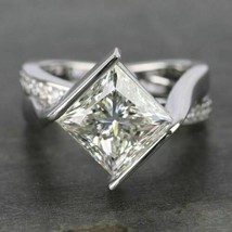 Tension Setting Promise Ring 2.35Ct Princess Cut Diamond 14K White Gold Size 9 - £223.29 GBP