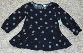 Girls Shirt Mudd Black White Floral 3/4 Long Sleeve Babydoll Top-size 10 - $13.86