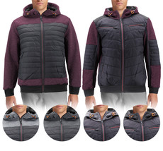 Men&#39;s Quilted Lightweight Full Zipper Drawstring Hooded Two Tone Jacket - £35.39 GBP