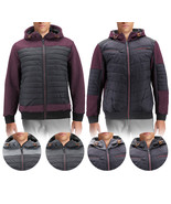 Men&#39;s Quilted Lightweight Full Zipper Drawstring Hooded Two Tone Jacket - £36.06 GBP