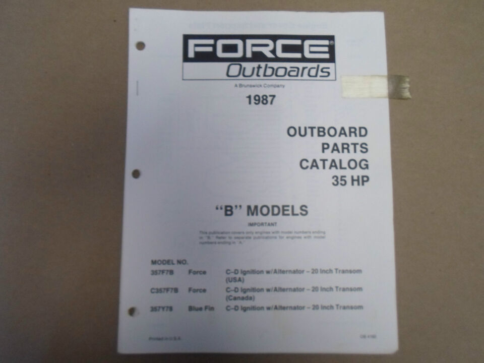 1987 Force Outboards Parts Catalog 35 HP B Models OB 4160 OEM Boat 87 Br... - $9.95