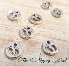 6 Baby Feet Charms Antique Silver Tone Baby Shower Favors Pendants  - £1.98 GBP