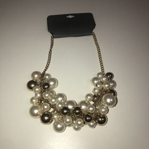 New Express Faux Pearl & Gold Color Balls Necklace Short Gold Color Chain - £9.47 GBP