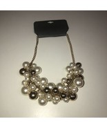 New Express Faux Pearl &amp; Gold Color Balls Necklace Short Gold Color Chain - $16.12 CAD