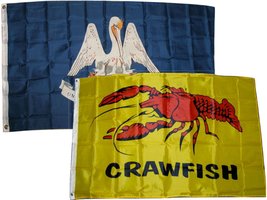 3x5 3&#39;x5&#39; Wholesale Combo Set State Louisiana &amp; Crawfish Seafood 2 Flags Flag Vi - £7.94 GBP
