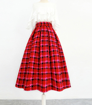 Winter Red Plaid Midi Pleated Skirt Women Custom Plus Size Holiday Skirt image 4