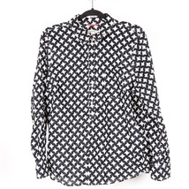 Merona Shirt XXL Womens 1/2 Button Blouse Geometric Black White Collar C... - $19.66