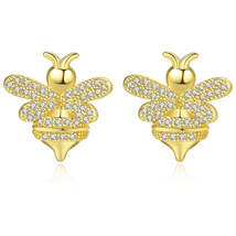 Cubic Zirconia &amp; 18K Gold-Plated Bee Stud Earrings - £11.98 GBP