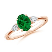 ANGARA Lab-Grown Ct 0.76 Oval Emerald &amp; Diamond Three Stone Ring in 14K Gold - £701.09 GBP