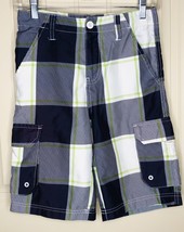 Boys OP Swim Trunks Size 12 Blue White Green Plaid Board Shorts - £6.87 GBP