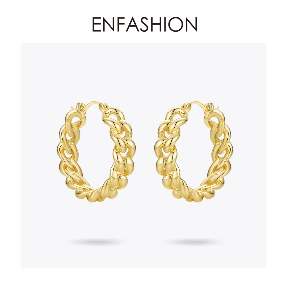 Punk Small Link Chain Hoop Earrings For Women Gold Color Round Hoops Earings Fas - £30.31 GBP