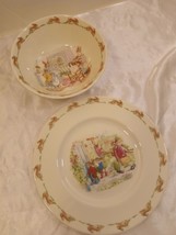 Vintage Royal Doulton &quot;Bunnykins&quot; 1988 English Fine China Plate &amp; Bowl-Mom &amp; Dad - £22.10 GBP