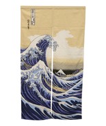 Japanese Noren Beige Curtain Tapestry The Great Wave Mt Fuji By Hokusai ... - £48.76 GBP