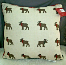 Moose Accent Pillow Embroidered Log Cabin Farmhouse Rustic Decor Plaid Back New - £18.24 GBP