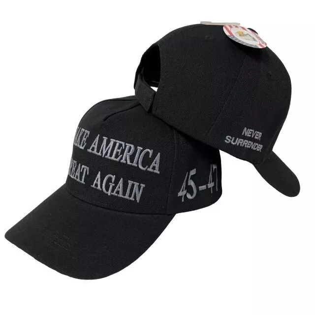 &quot;Make America Great Again&quot; 45-47 Never Surrender Dark MAGA Hat Black/Gra... - $18.00