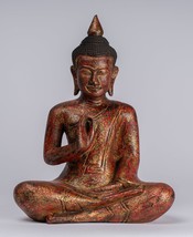 Antico Khmer Stile Cambodia Seduta Legno Statua di Buddha Insegnare di Mudra - £318.81 GBP