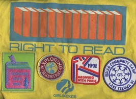Girl Scouts Right to Read Yellow Canvas Tote Book Bag &amp; 4 Patches 1990 1991 - £37.58 GBP