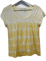 Chico&#39;s Yellow White Tie Dyed Short Sleeve 100% Cotton Top Shirt 1 M/8 - $21.75