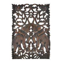 Vintage Elephant Calves Hand Carved Teak Home Décor Wood Wall Art - £28.55 GBP