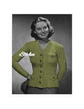 1940s V Neck Sweater Coat Button Front, Pockets - Knit pattern (PDF 1304) - £3.00 GBP