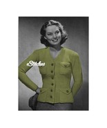 1940s V Neck Sweater Coat Button Front, Pockets - Knit pattern (PDF 1304) - £2.94 GBP