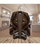 Lucky Brand Open Front Cardigan XS Boho Aztec Knit Sweater Brown Long Po... - $514.52 MXN