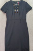 Vince Camuto Bodycon Dress Womens Sz 2 Black Short Sleeve Lined Lace Up ... - $27.73