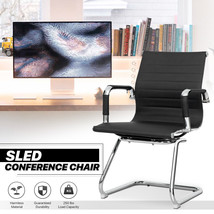 Black Leather Sled Base Conference Chair W/Armrest Waiting Room Receptio... - £140.91 GBP