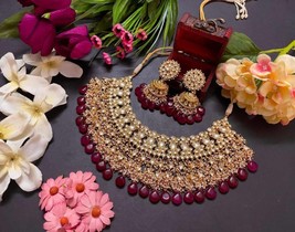 VeroniQ Trends-Bridal Necklace in Handmade Kundan With Ruby/Emerald Quartz Beads - £315.68 GBP