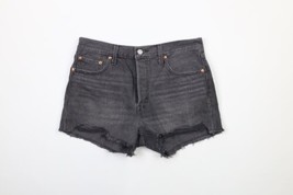 Levis 501 Womens Size 29 Distressed Button Fly Cut Off Denim Jean Shorts Black - £34.81 GBP