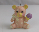 1980&#39;s Enesco Girl Teddy Bear With Purple Rattle  2&quot; Christmas Ornament ... - $11.63