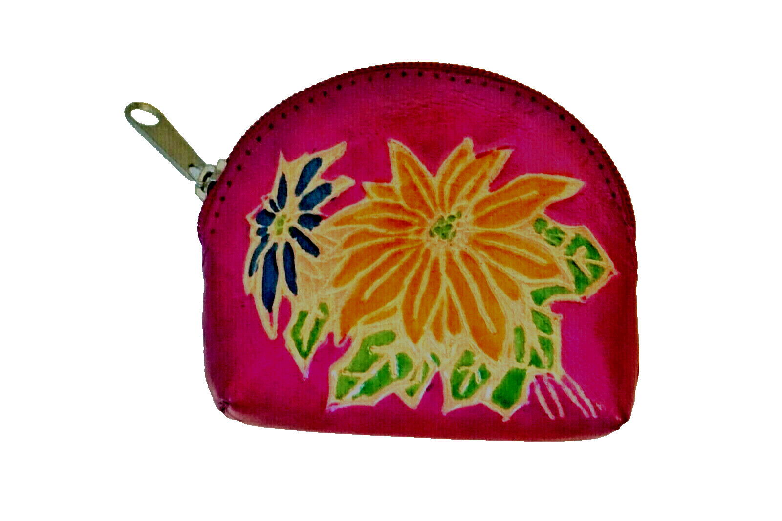 New Sheepskin Leather Handmade Fuchsia Floral Mini Coin Pouch Purse 3&quot; x... - $4.90