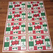 Town &amp; Country Holiday Vinyl Placements Set Of 8 Poinsettia Red Green Ch... - £27.00 GBP