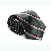 Philippe Perrier Men Silk Tie Green with White Red Stripes 3&quot; wide 56&quot; long - $4.04