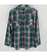 NWD Wrangler WOMENS ESSENTIAL LONG SLEEVE PLAID WESTERN SNAP TOP Green S... - £11.08 GBP