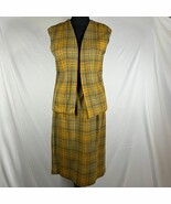 Vintage Two-Piece Skirt Set 60s 70s Yellow Green Plaid Sleeveless Vest &amp;... - $54.95 CAD