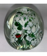 Handcrafted Glass Paperweight With Floral Design &amp; Bubble Accents - $24.75