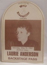 LAURIE ANDERSON - VINTAGE 1982 ORIGINAL CONCERT TOUR CLOTH BACKSTAGE PASS - $20.00