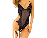 Rene Rofe Bare It All Crotchless Lace &amp; Mesh Teddy Black S/M Packaging Box - £15.77 GBP