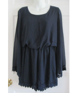 JODI KRISTOPHER Long Bell Sleeve Lined Romper, Navy Blue w/ Lace Trim (M) - $24.36 CAD