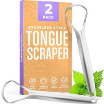 Tongue Scraper 2 Pack Bad Breath Medical Grade Stainless Steel Cleaner M... - £20.66 GBP