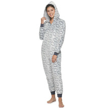 Adult Hooded Silver Gray Clouds Plush Velour One-Piece Pajamas - Medium - £32.07 GBP