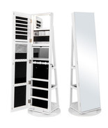 360?° Rotating Mirrored Jewelry Cabinet Armoire 3 Color LED Modes Lockab... - $369.26 CAD