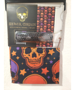 HALLOWEEN Orange Purple Skulls Colorful Fabric Shower Curtain &amp; Rings 70... - £22.57 GBP