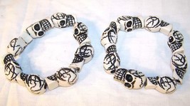 2 RING OF WHITE SKULLS BRACELET skeleton circle skull head jewelry mens ... - £5.29 GBP