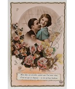 Antique 1900’s Postcard Romance Couple Pink Flowers Made in France - $5.45