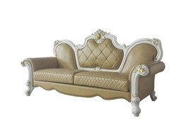 93" Golden Brown Faux Leather Sofa And Toss Pillows With Pearl Legs - $6,965.03 CAD