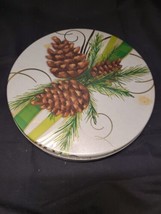 Vintage Christmas Tin Round Thin 60s 70s 10&quot; Mid Century Modern Décor Pi... - $9.98