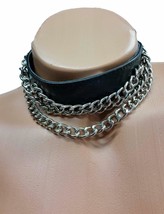 Leather Choker Chains Studded Snap Closure Collar 3 Triple 1&quot; Wide Black... - £11.28 GBP